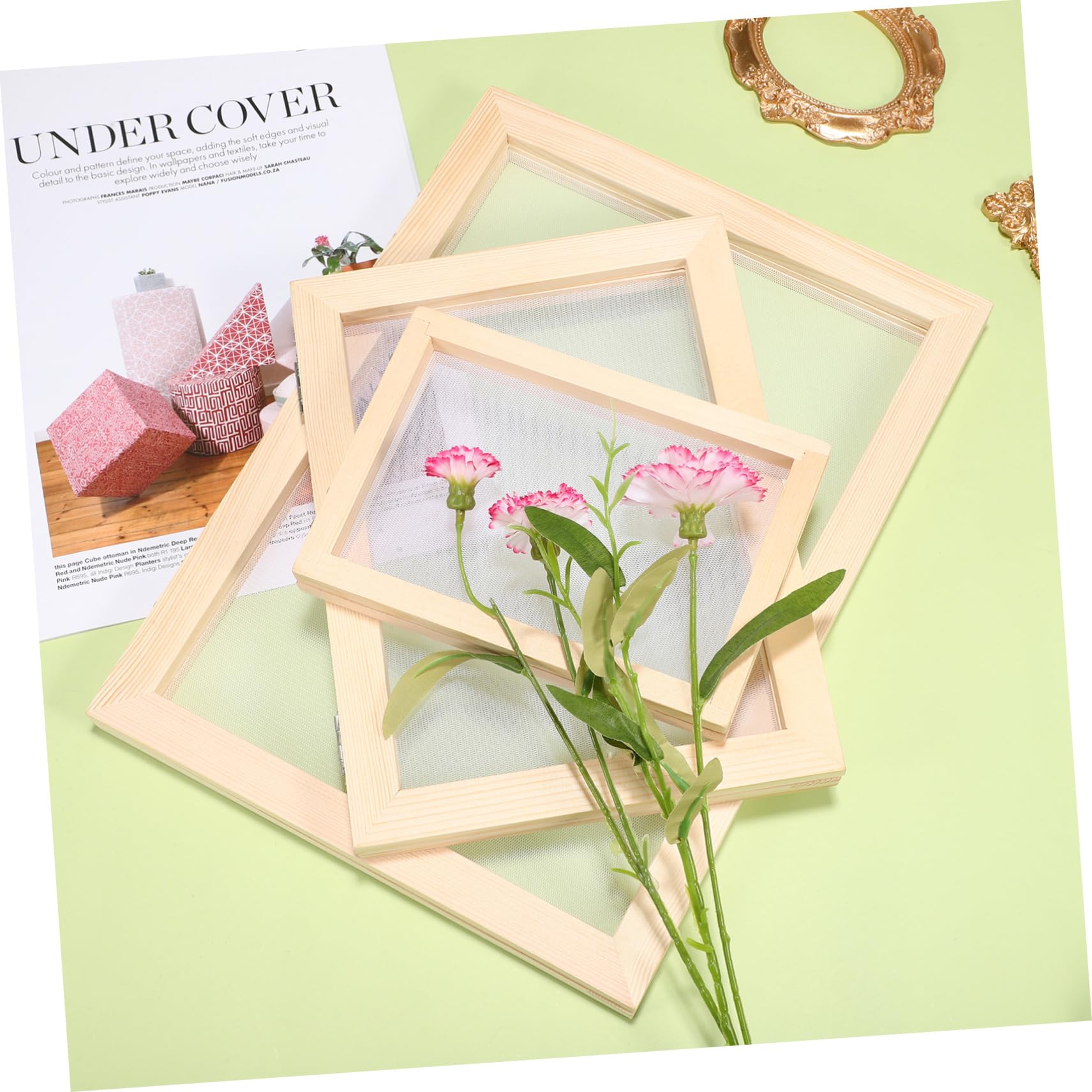 AUTSUPPL 3-Piece Craft Paper Making Frame Wooden Papermaking Mould for DIY Projects
