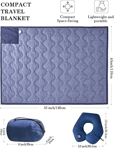 Miniatura 2 de Commollis Juego de manta de viaje de lujo  Juego de manta de viaje y almohada  Almohada inflable portátil para el cuello de viaje y manta suave de