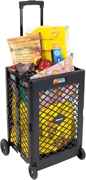 Mount-It! Mesh Rolling Utility Cart, Folding and Collapsible Hand Crate on Wheels, 55 Lbs Capacity Portable Handcart for Groceries, Office, Teacher, and Travel Use