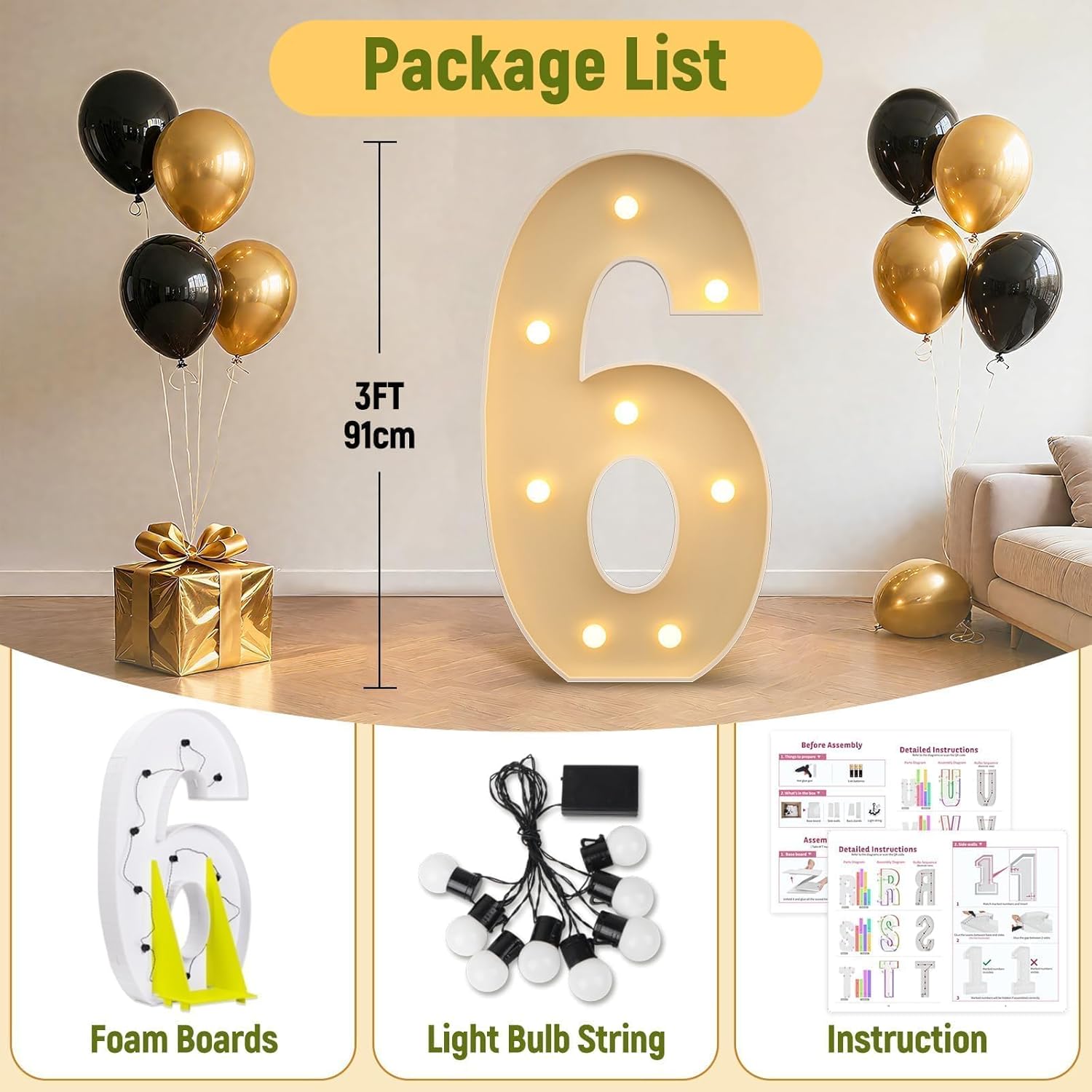 Mixifox 3FT Marquee Numbers 26 Large Light Up Numbers for 26th Birthday Decorations Big Mosaic Balloon Frame for 26 Year Old Girls Boys Birthday Party Backdrop Anniversary Decor