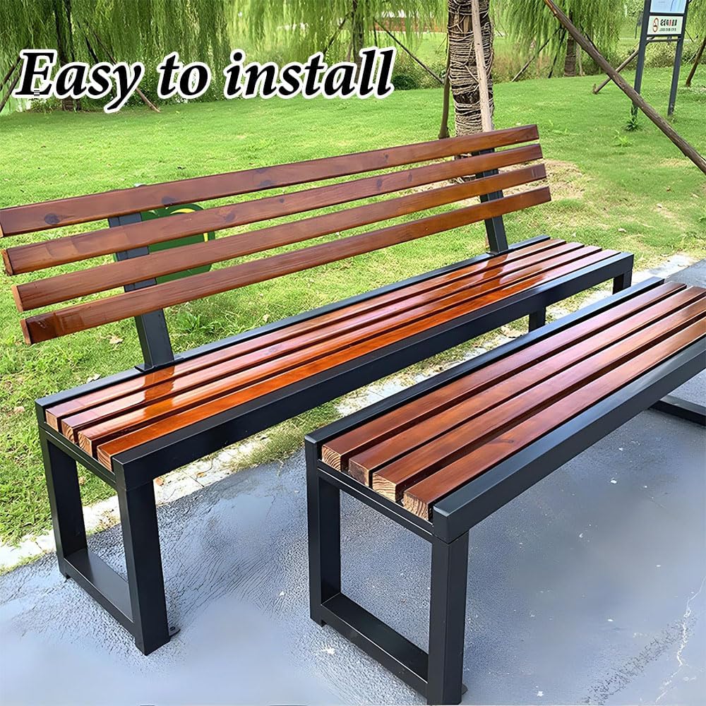 Mid-Century Metal Park Bench, Outdoor Bench, Outdoor Patio Park Benches with Waterproof Wood Seating for Garden, Park, Lawn, Yard (47" L, 33" H)