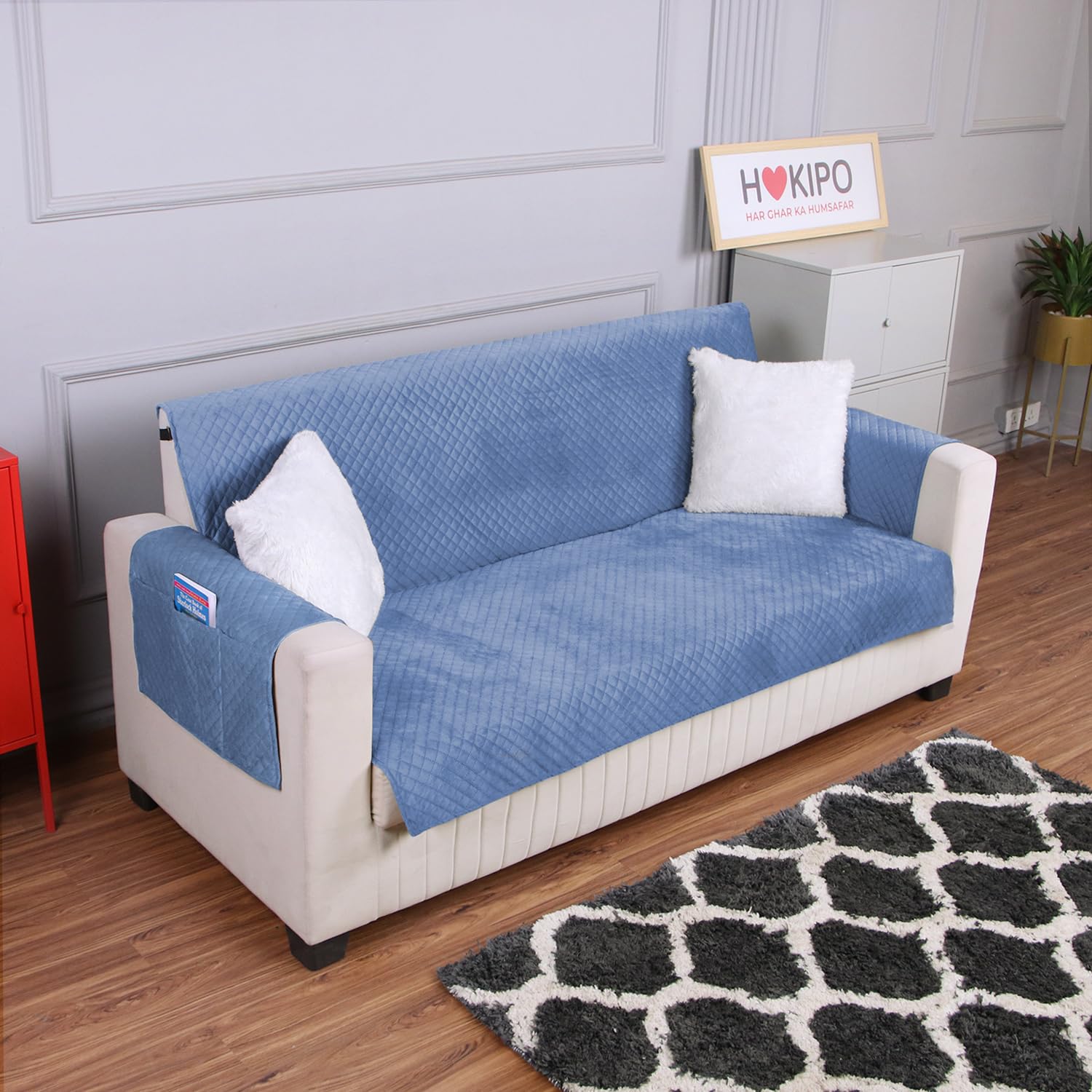 HOKIPO Quilted Velvet Sofa Cover with Pockets for 2 Seater, Placid Blue (IN-766) (B0CSYYK3BP) Amazon Price History, Amazon Price Tracker
