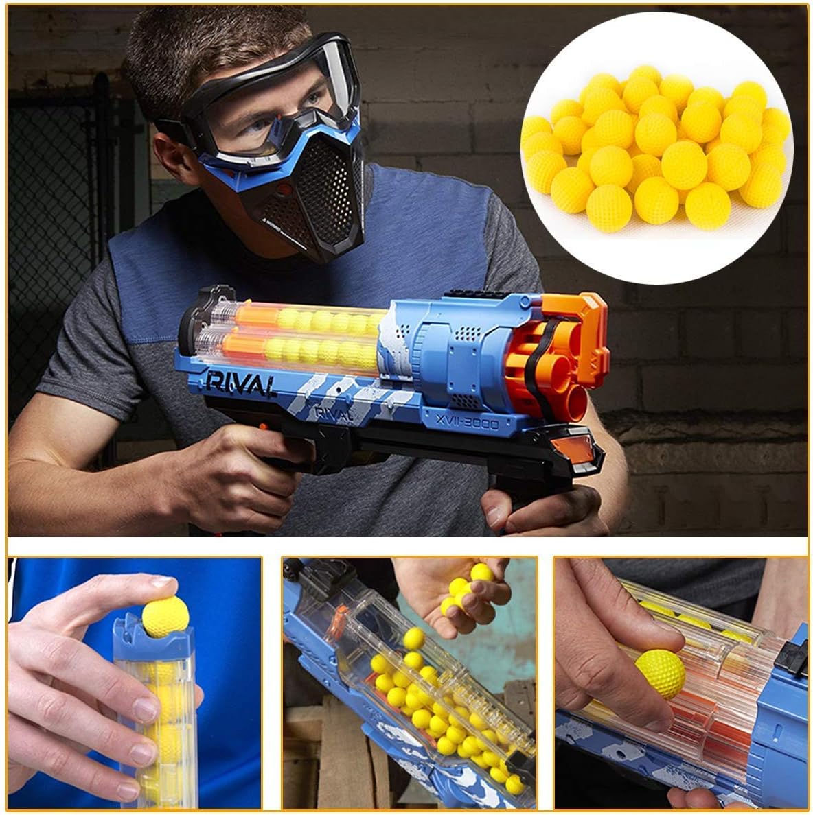 POKONBOY Upgraded 500-Round Balls Refill Pack Compatible with Nerf Rival Apollo, Zeus, Atlas and Artemis Blasters (Storage Bag Included)