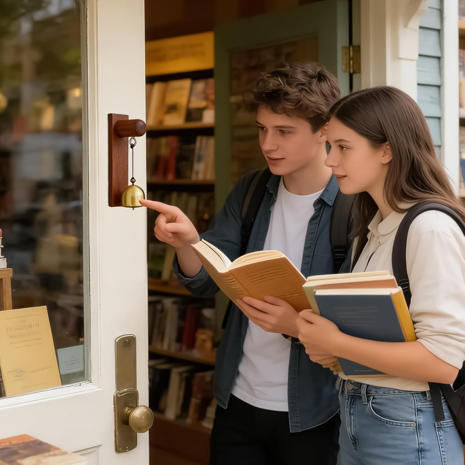 Wooden Door Bell - Wind Chime Alert Decoration, Copper Shopkeeper Bells, Home Entrance Backyard Garden Gate, Front Door Ornament, Elegant Sound Craft | Decorative Home Decor Accent