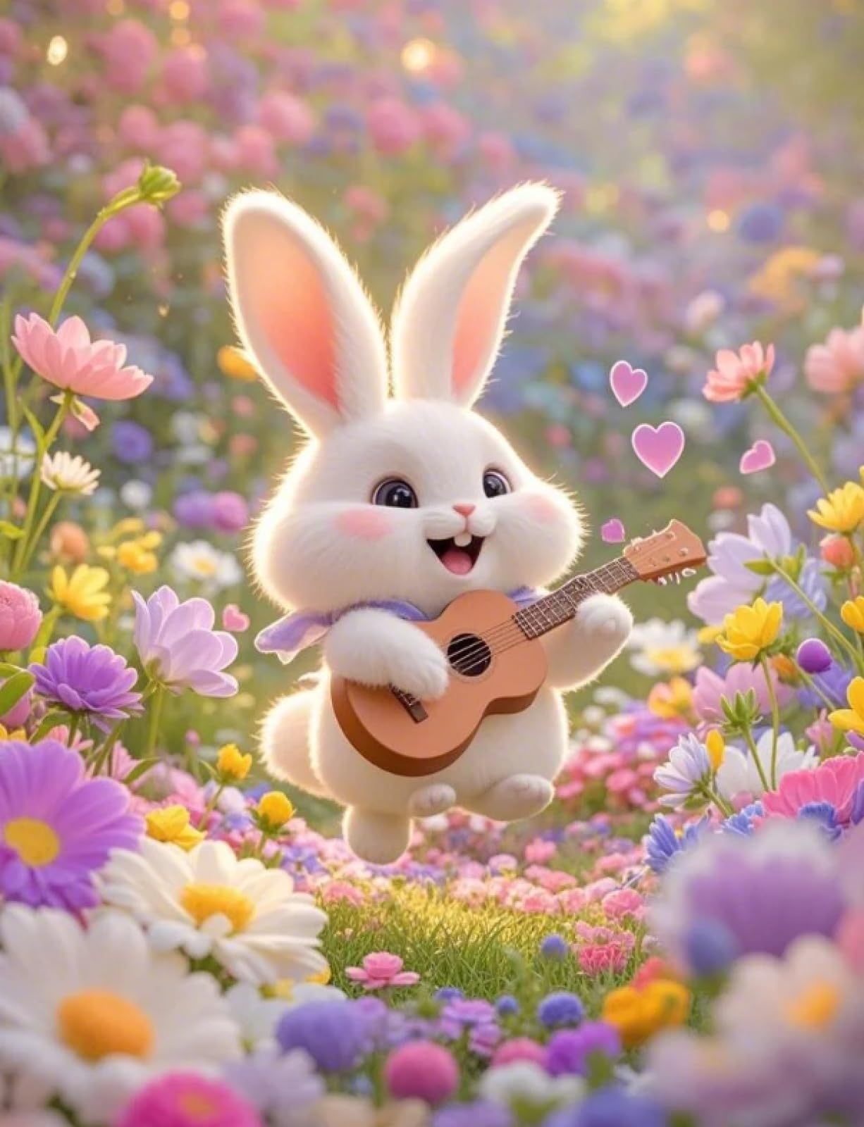 Stithej Guitar-Playing Rabbit Cross Stitch Kits for Adult Beginner Stamped