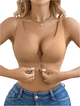 MakeMeChic Women's Floral Lace Bralette - Wireless, Front Closure, Spaghetti Strap