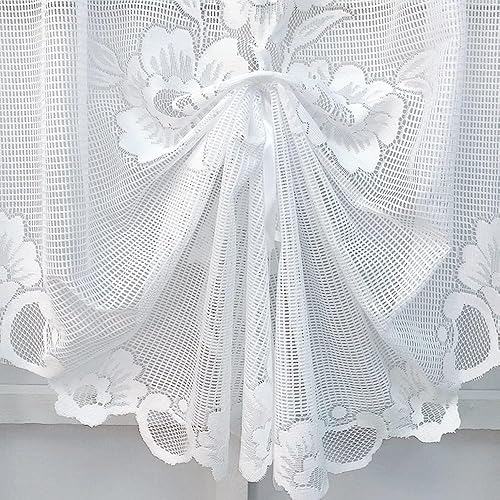 Miniatura 10 de ZZC Cortina transparente con lazo negro con lazo, elegante cortina de encaje floral semitransparente, cenefa para decoración de media ventana,