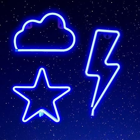 Amazon Com Aiweiluck Neon Light 3pack Lightning Cloud Star Decorative Led Neon Signs Battery And Usb Operated Neon Lights Light Up For The Bedroom Kids Room Home Bar Party Everything Else