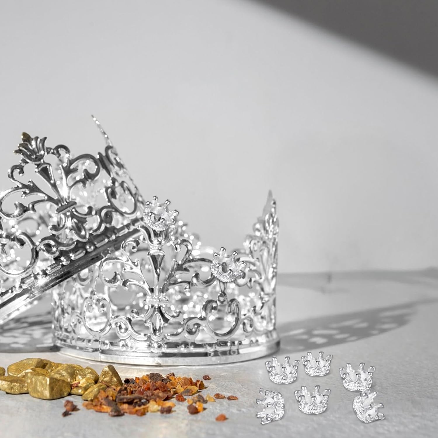 100 Pcs Queen Crown Charm Spacer Bead Shape Dangle 3D Mini Alloy Silver Lovely Queen Crown Pendants DIY Vintage Charms for Crafting Jewelry Making Necklace Earrings - Image 6