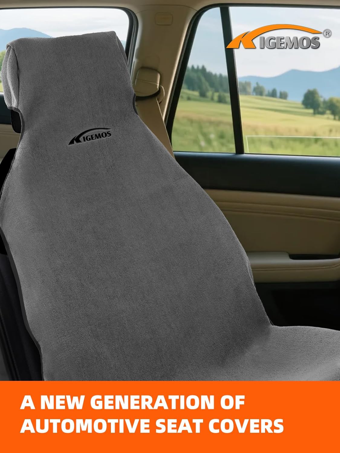 Car Seat Towel Cover, Waterproof, Sweatproof, Non-Slip Protector – Dual-Layer Microfiber Terry – Universal Fit for Cars, Trucks, SUVs – Branded Embroidered Design (Gray, 2 Pack)