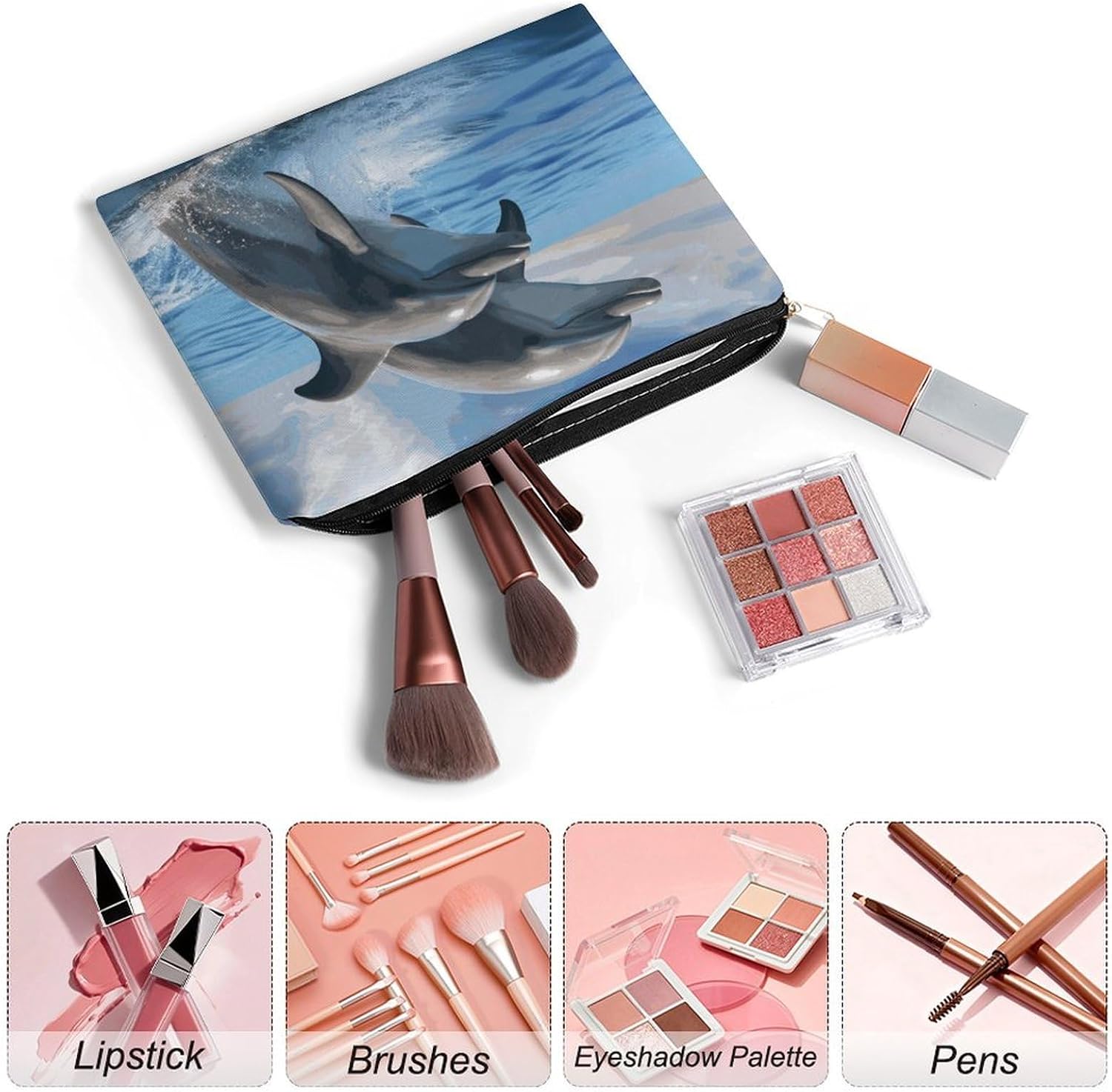 Lightweight Polyester Two Dolphins Makeup Bag with Zipper image 3