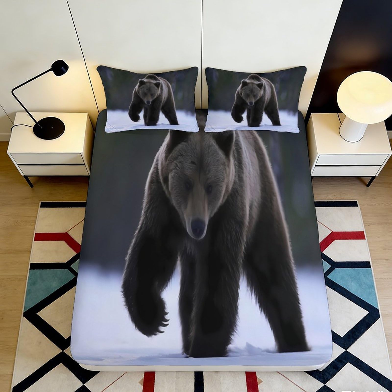 Uxinyoume Style-3 3D Printed Brown Bear Fitted Sheet Microfiber Soft Anti-Slip Forest Animal Bed Cover For Bedroom Dorm Decor 90X200x25cm