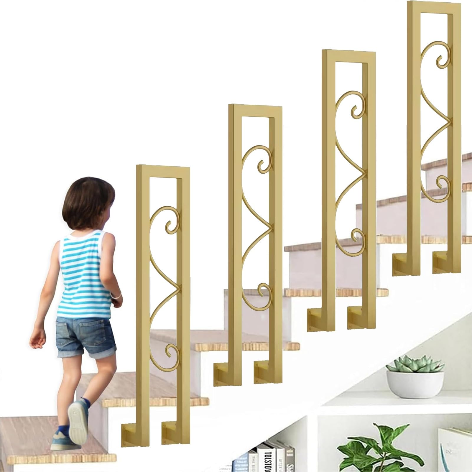 Gold Stair Handrail U-Shaped Hand Rail Industrial Iron | Stair Railing Guardrail Side Mount Banister Handrail Guardrail Kit for Outdoor Loft Villa Corridor(Gold,100cm/39in)