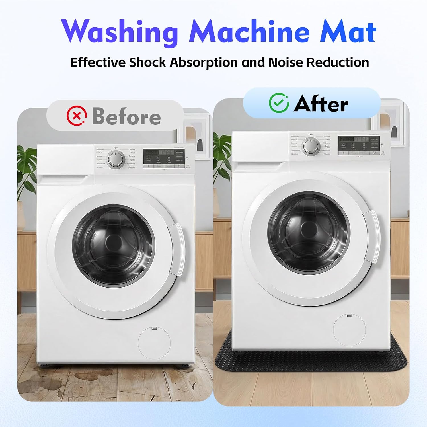 27" X 27" Under Washing Machine Silicone Mat, Doubled Sided Anti-Vibration Mats Non Slip Washer and Dryer Waterproof Pad for Floor Protection Home Kitchen Laundry Room