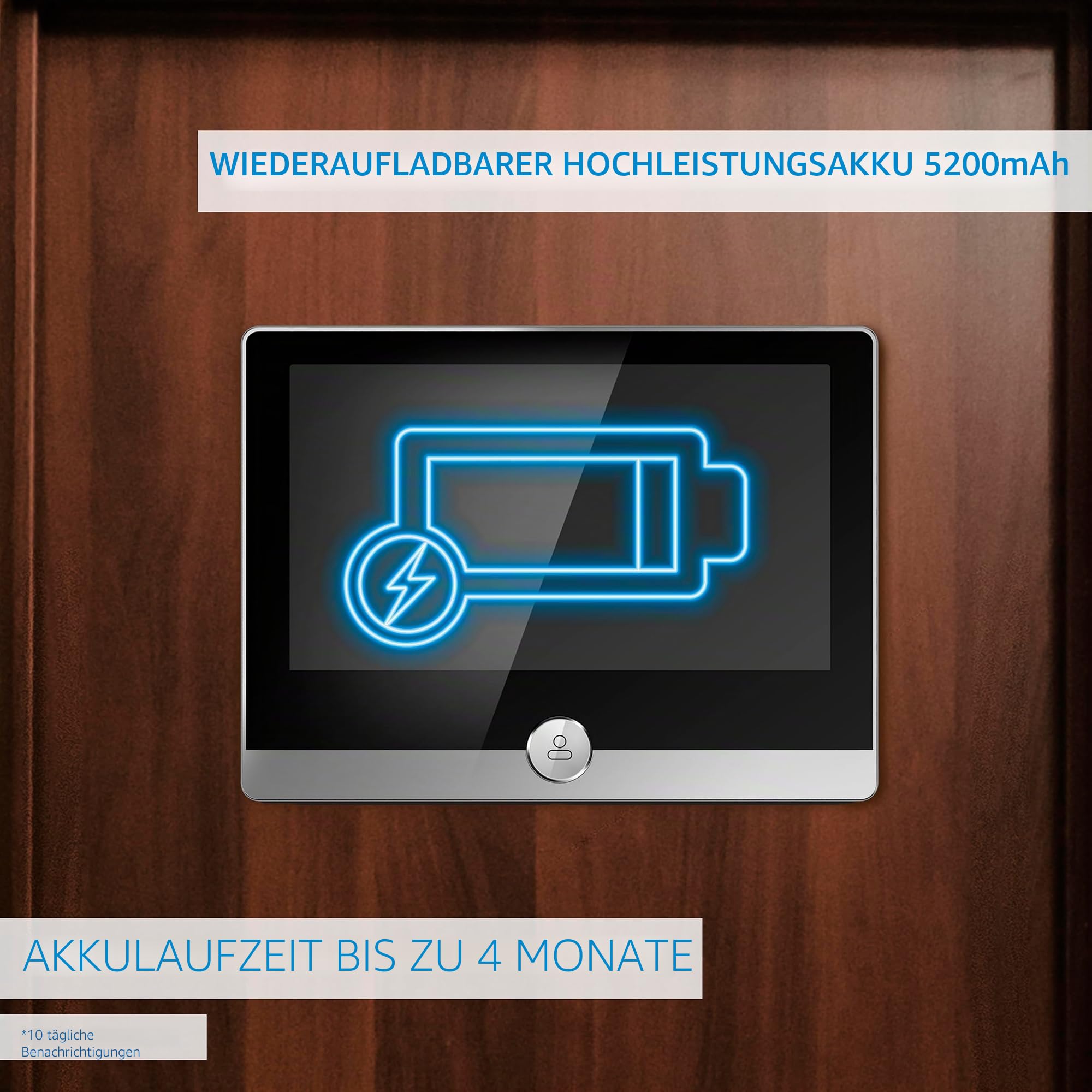 NIVIAN WiFi Digital Peephole – Full-HD-Videokamera mit Akku und Türklingel, Zwei-Wege-Audio, PIR-Erkennung und Nachtsicht | App- und Smartphone-Steuerung