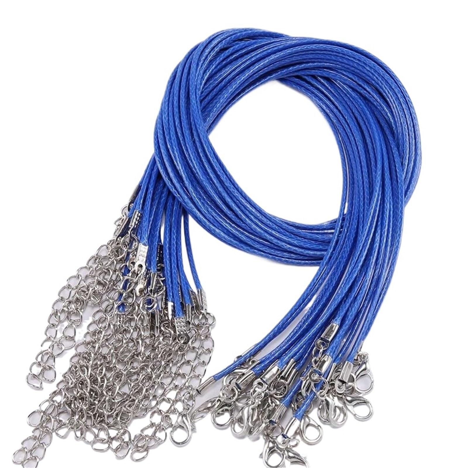 Naszyjnik sznurek 100 sztuk średnica 1,5mm regulowana pleciona lina do tworzenia biżuterii naszyjnik DIY bransoletki(Blue,45cm Rhodium 1.5mm)