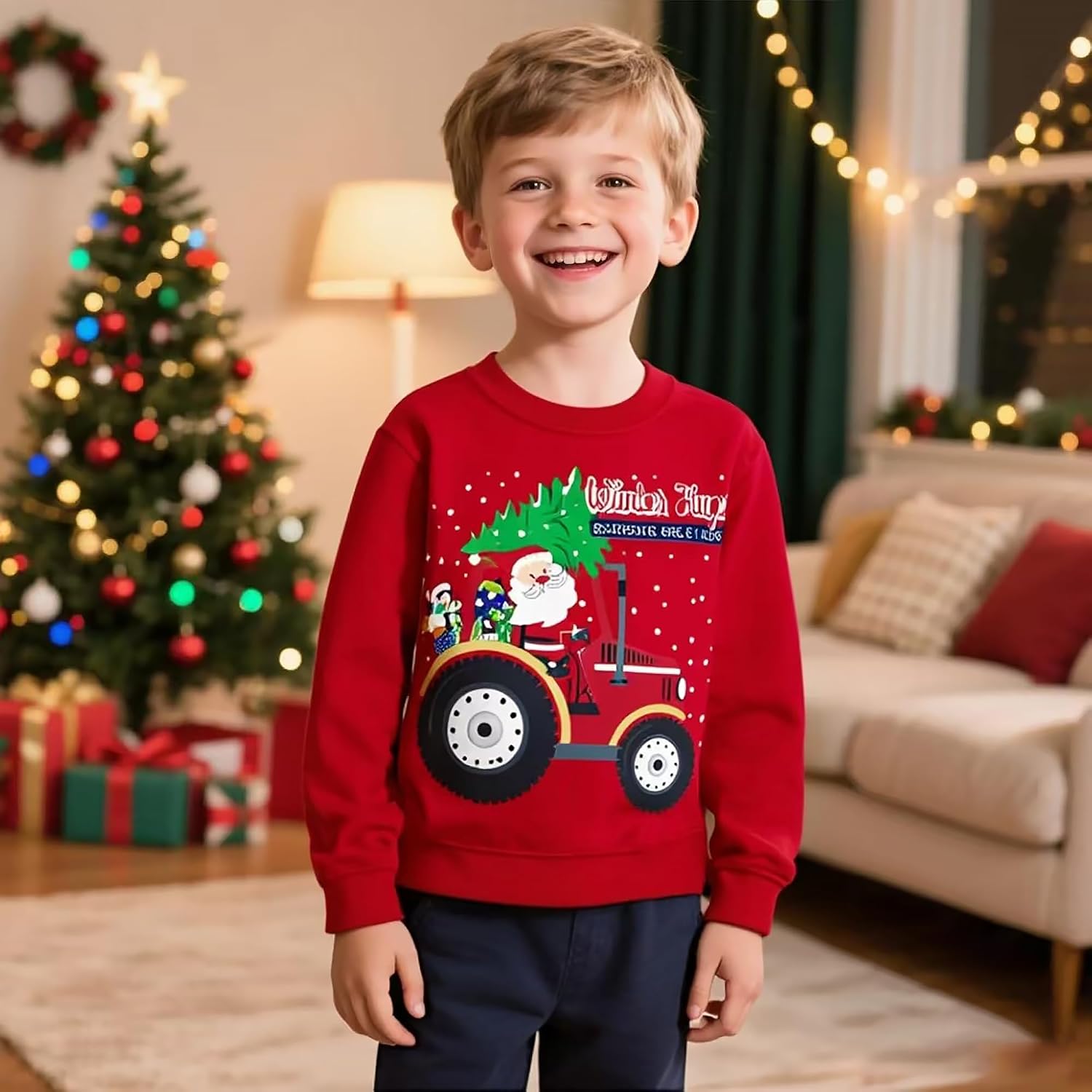 Toddler Boys Christmas Sweatshirt Kids Santa Dinosaur Penguin Shirt Xmas Pullover Sweater Long Sleeve Tops 1-7T