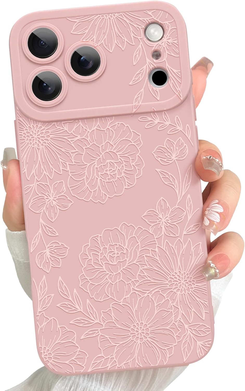 LEOMAKRON Designed for iPhone 17 Pro 6.3'' 2025 Phone case, Cute Line Peony Rose Floral Pattern Case, Aesthetic Pattern Print Slim TPU Bumper for Women Girls Case (Pink)