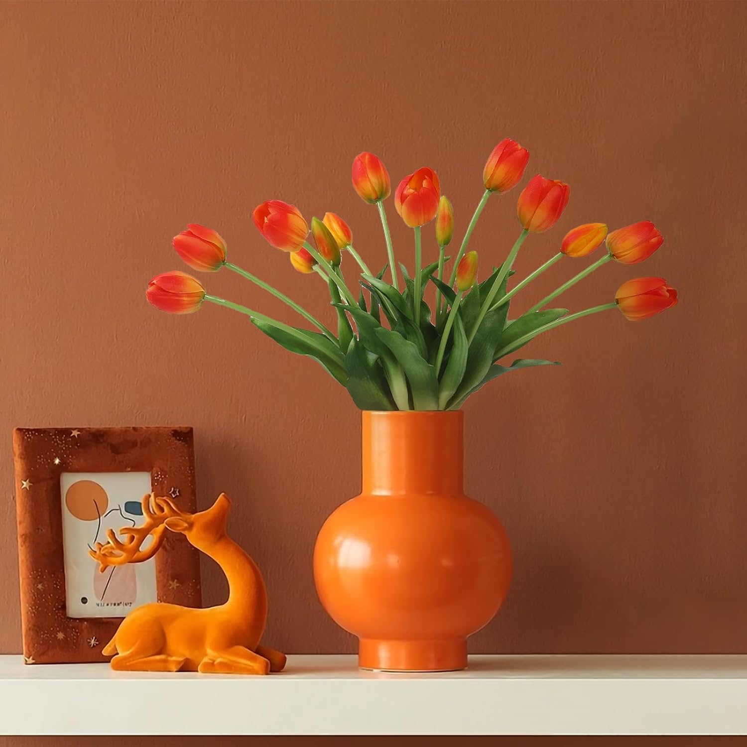 15 Pcs Orange Artificial Flowers Tulips Real Touch Latex Plastic Soft Faux Bouquets for Party, Wedding, Home, Room, Garden Decor - Image 7