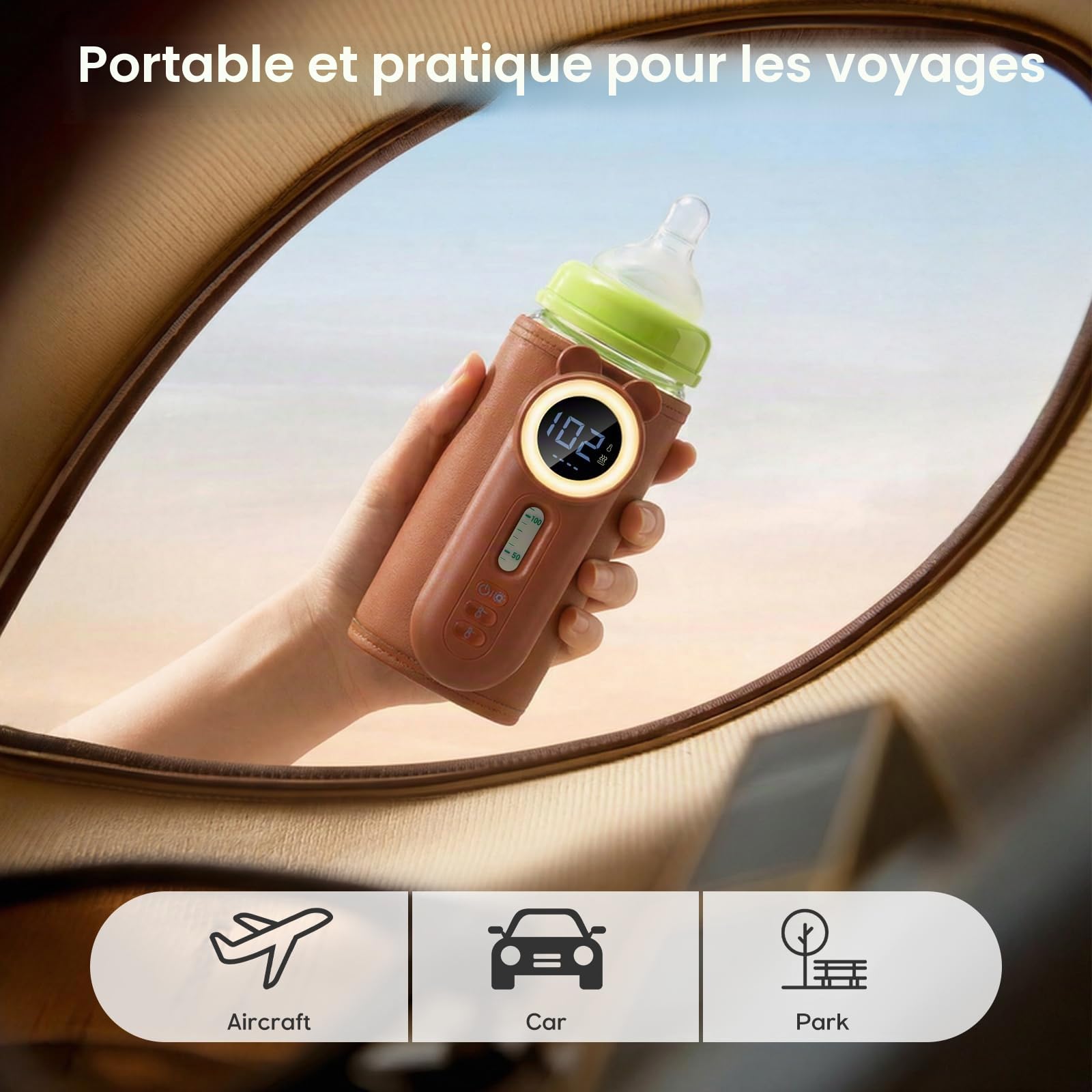 Chauffe Biberon Nomade Portable 10400mAh Chauffe de Lait 11 Niveaux de Température 35-55℃ Chauffe-biberon Sans Fil Réchauffeur de Biberon avec Écran LCD et Lumière pour Maison Extérieur Voyage