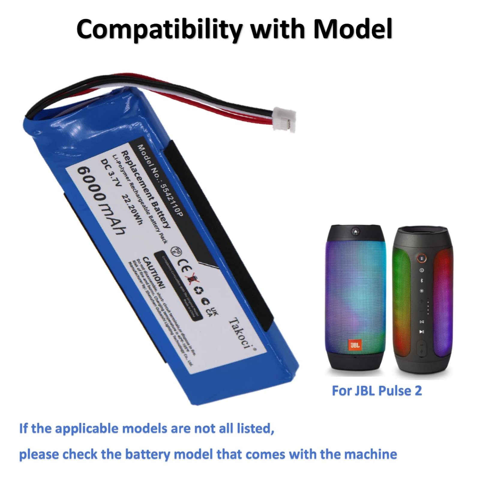 Youejoeq Replacement Battery for Pulse 2 Wireless Bluetooth Speaker, fits Part no 5542110P 6000mAh