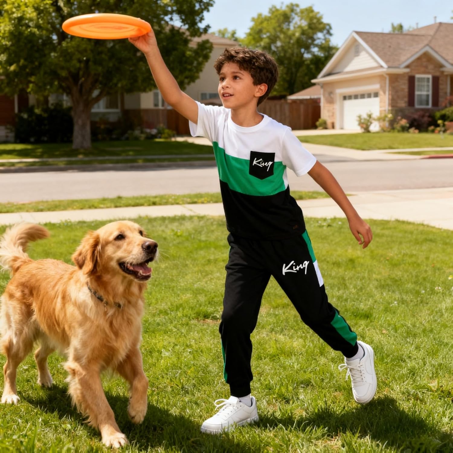 Size 6-12 Years Boys Fashion Clothes Spring Summer Short Sleeve Top & Pants Color Block Clothing Sets - Image 5