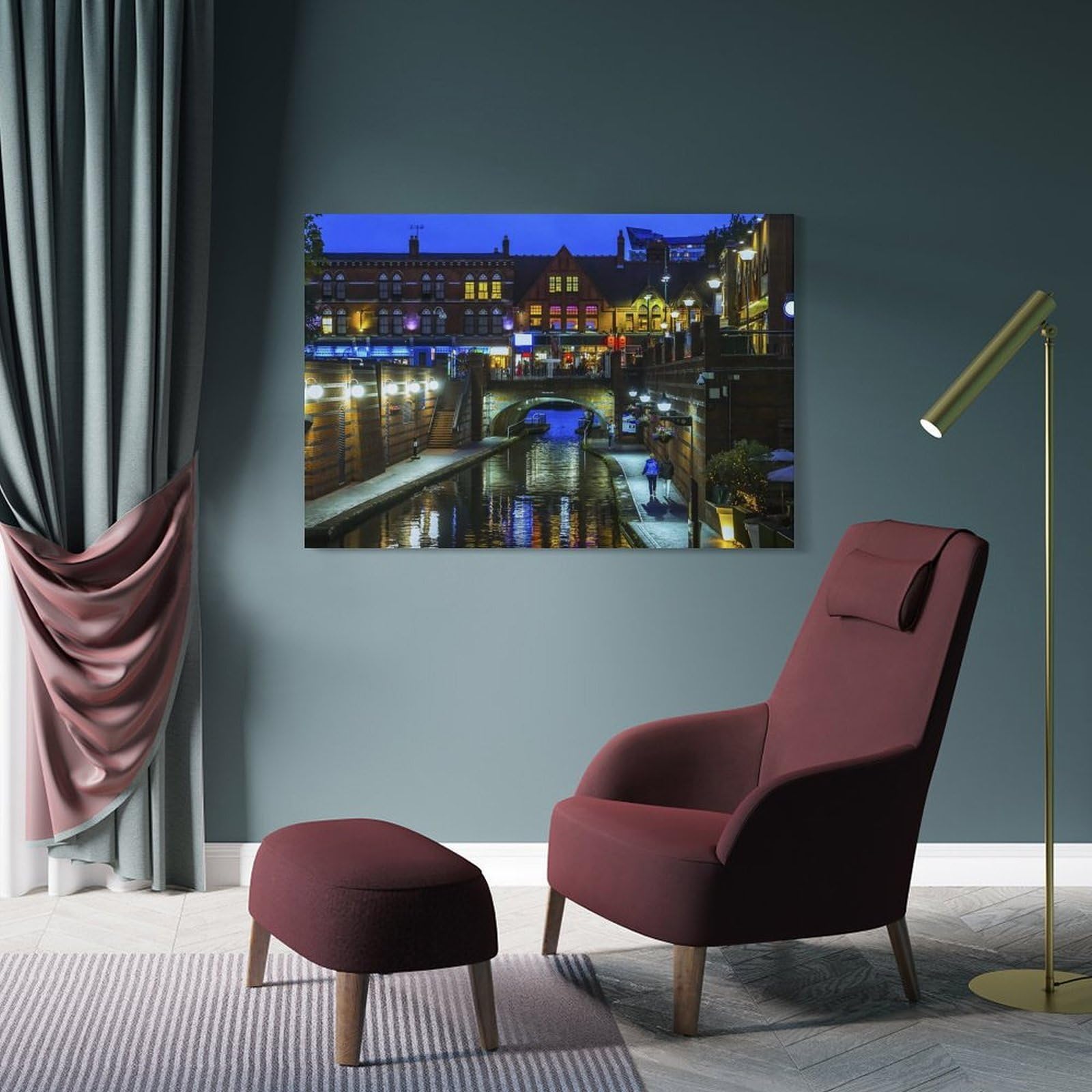 Junmoney Frame-Style-2-1 Canal Street, Birmingham Hanging Wall Art, 12X18inch(30X45cm), For Bedroom Decor, Cosy Corners Or Studios, An Easy Wall Refresh For Bedrooms