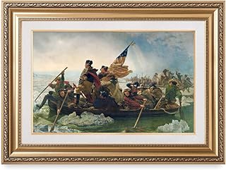 DECORARTS - 'Washington Crossing the Delaware', Emanuel Leutze Classic Art, Giclee Prints on Canvas with matching Golden Frame for Home Decor. Canvas Print Size: 30x20in Total Framed Size: 36x26