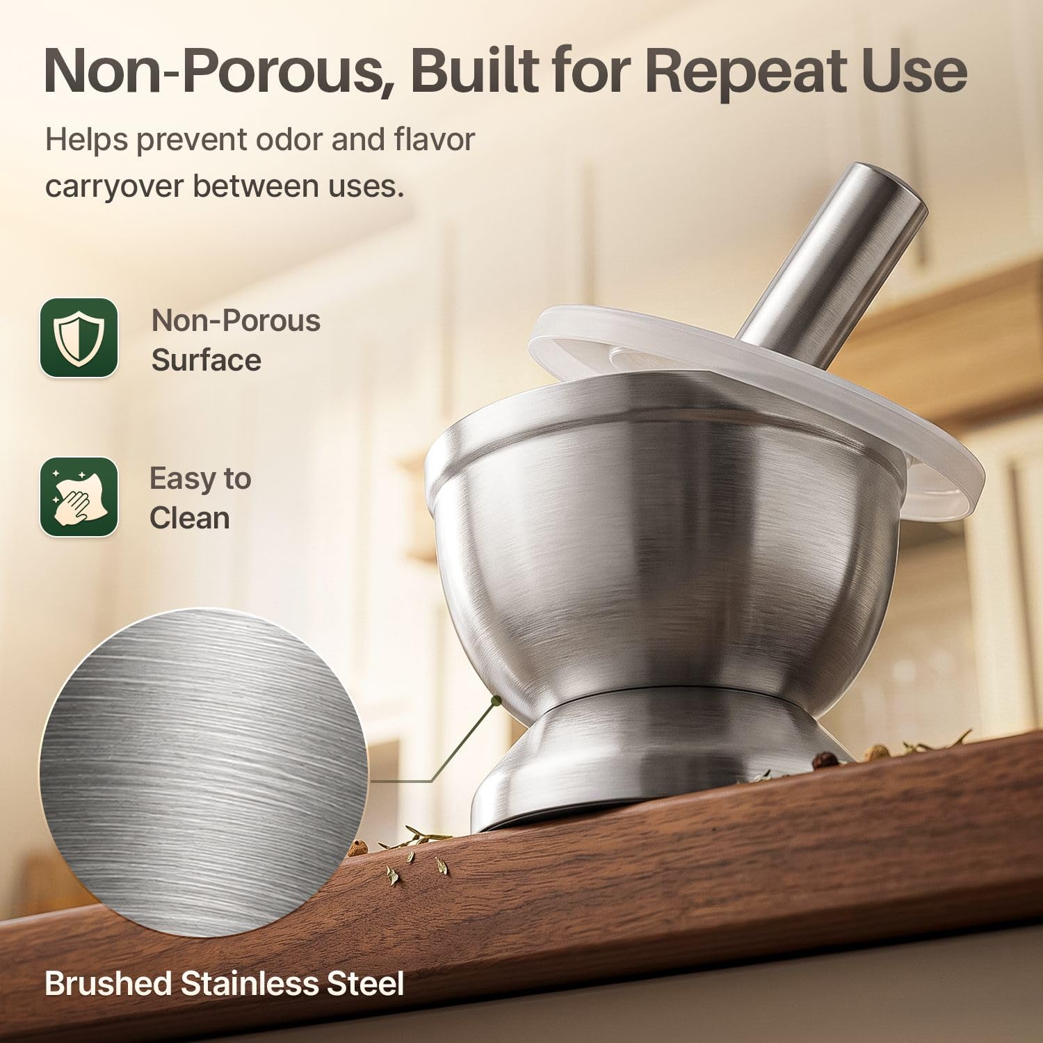 Flexzion Stainless Steel Mortar and Pestle Set, 4.75-Inch with Lid