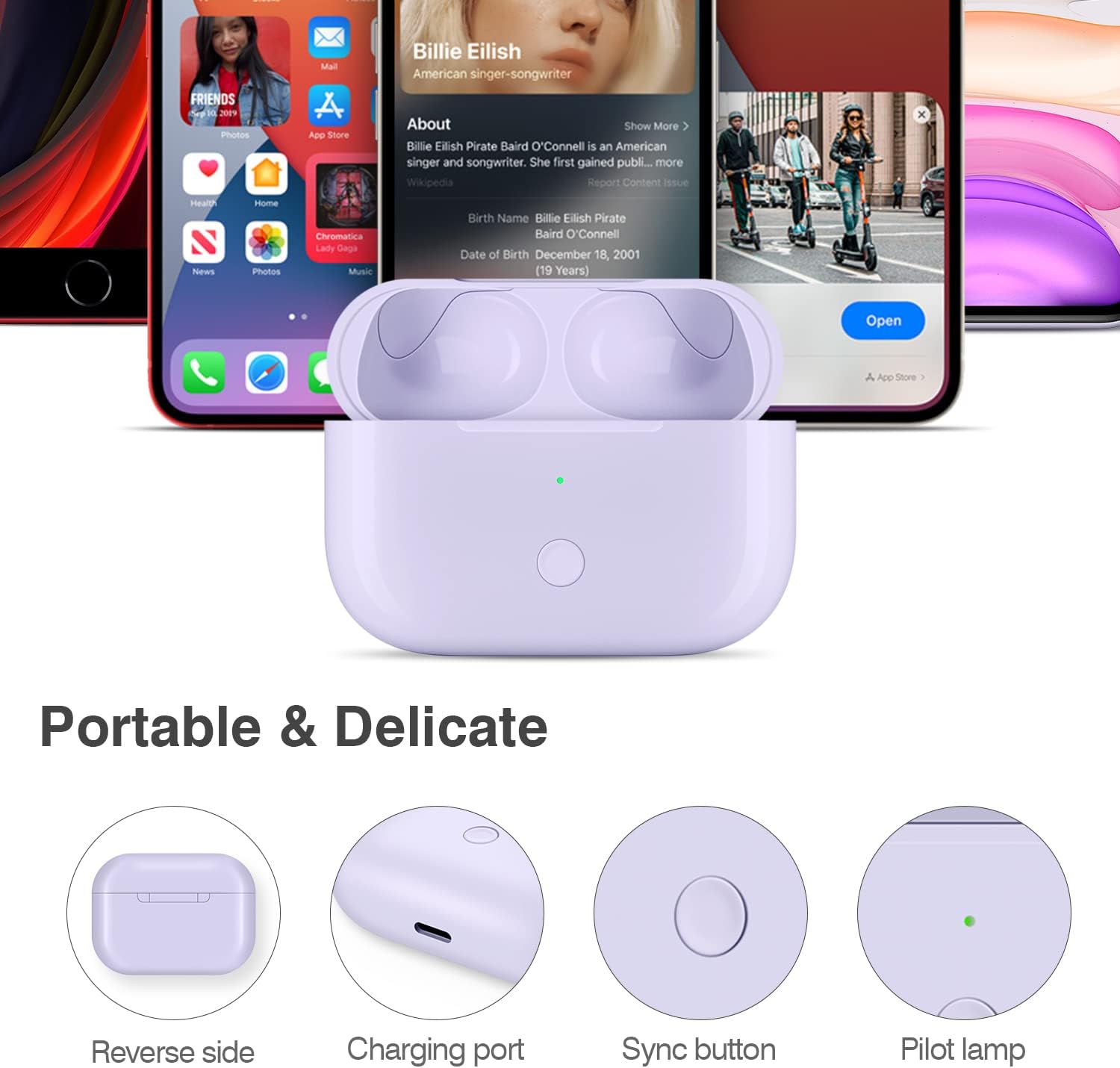 Upgraded Wireless Charging Case Compatible for Air Pod Pro, Replacement Wireless Charger Case Compatible with Pro, with Bluetooth Pairing Sync Button (Purple)