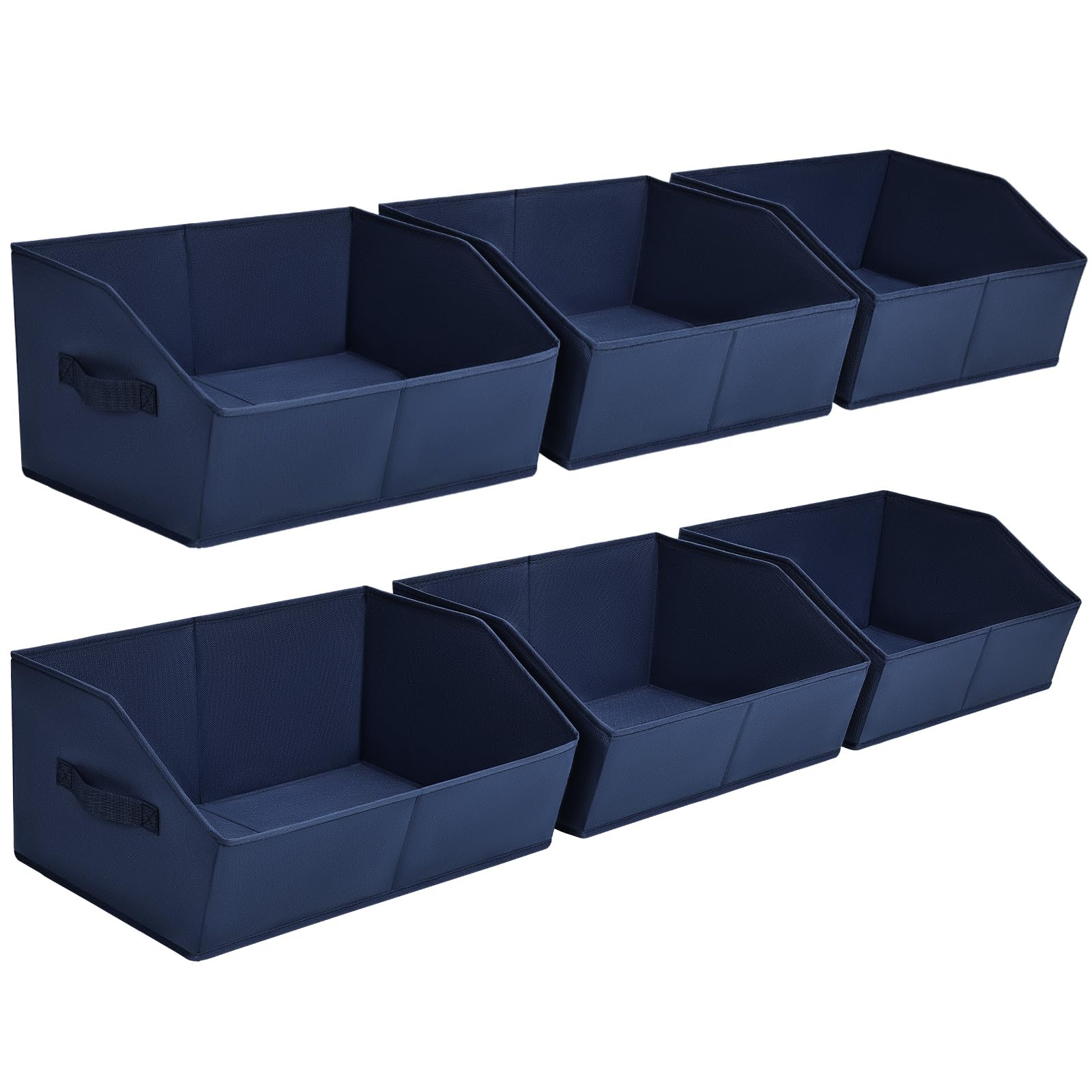 Homsorout Clothes Organizers and Storage - Fabric Storage Bins with Handles, Storage Baskets for Organizing, Trapezoid Storage Cubes for Blankets, Towels, Office, 6 Pack, Navy Blue