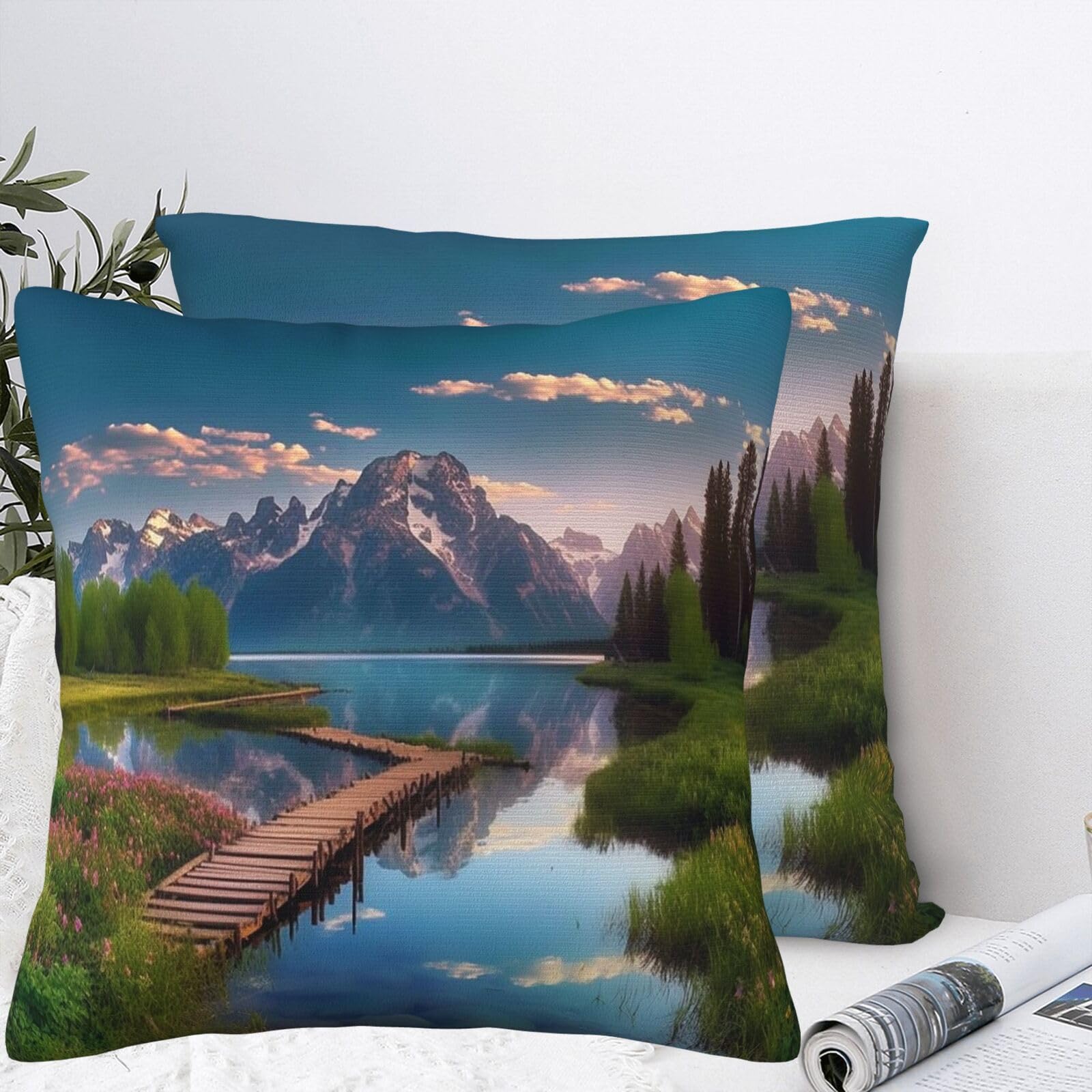 QMKFWT Beautiful Scenery Plush Throw Pillow Covers 24"X24",Soft Cozy Couch Cushion Covers Decorative Pillow Cases for Holiday Home Bedroom Sofa Decors