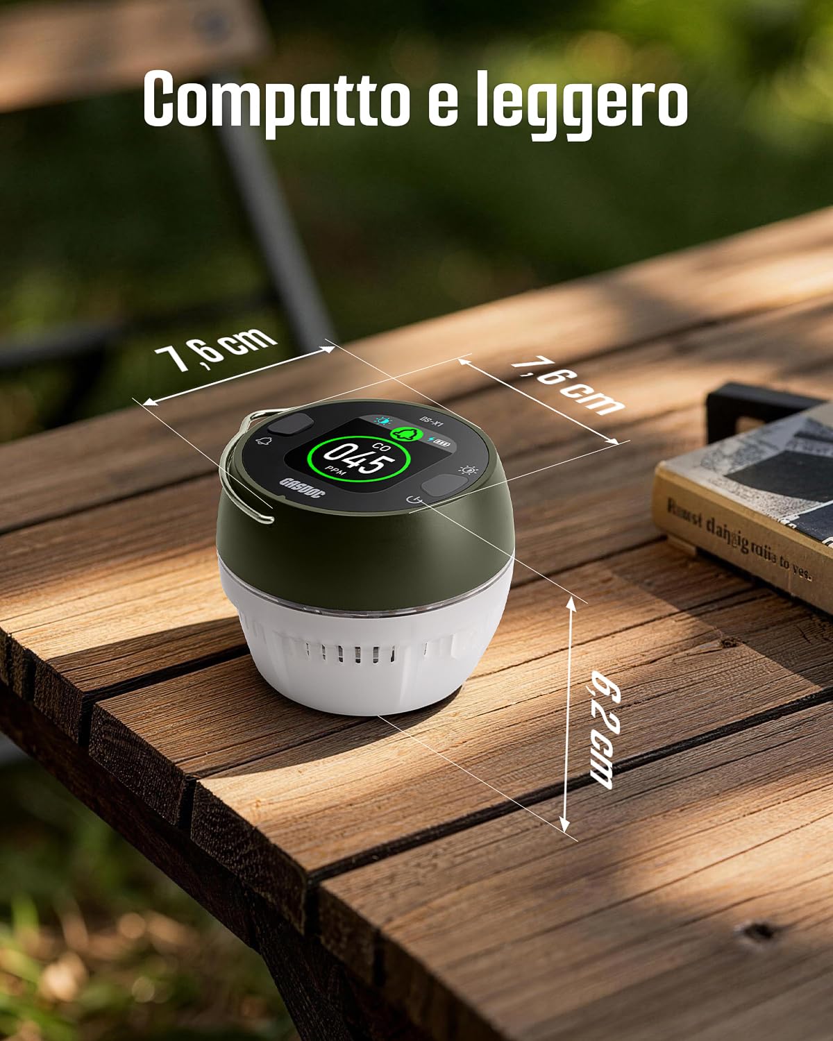 GasDoc DS-X1 Rilevatore Portatile di Monossido di Carbonio con Luce Ambientale, Rilevatore CO con Magnetico e Gancio, Monitor CO da Viaggio con Allarme Sonoro e Visivo per Campeggio, Camper e Auto