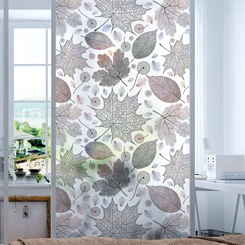 Window Film Privacy Window Film Color plant leaves electrostatic scrub window film opaque bathroom privacy paste sliding door pvc film Glass Window Decals Window Sticker for Home ( Color : Brass , Siz