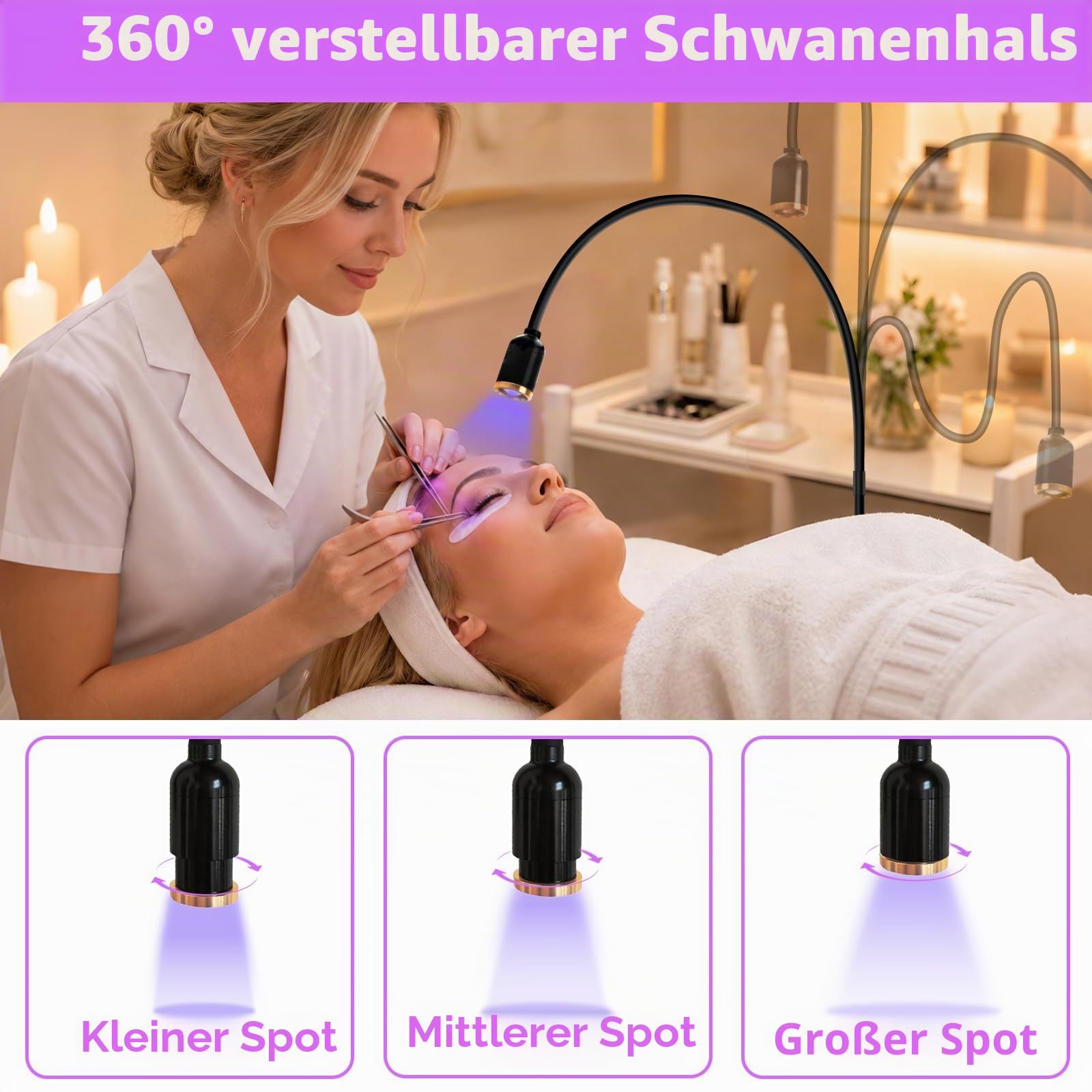 Diesisa 2-in-1 UV Wimpern Lampe: 10W UV Lampe Wimpernverlängerung - 360° verstellbare Schwanenhals - 2–3 Sekunden Aushärtung - UV-LED-Lampe mit Fußpedal für Wimpernverlängerungen und Gelnägel