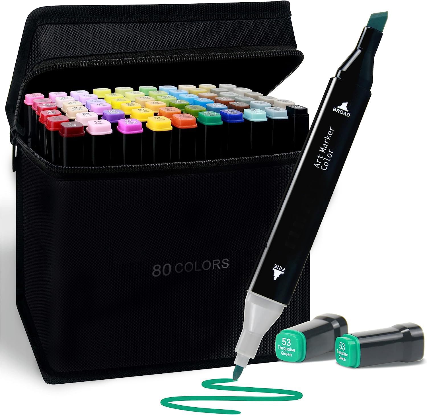 Dkriva® Dual Tip Brush Markers Set - 48 Colorful Sketch Pens for Drawing, Calligraphy & Painting with Carrying Case - Fine & Chisel Tips, Non-Toxic & Smooth Writing for Kids & Adults (80 PCS)