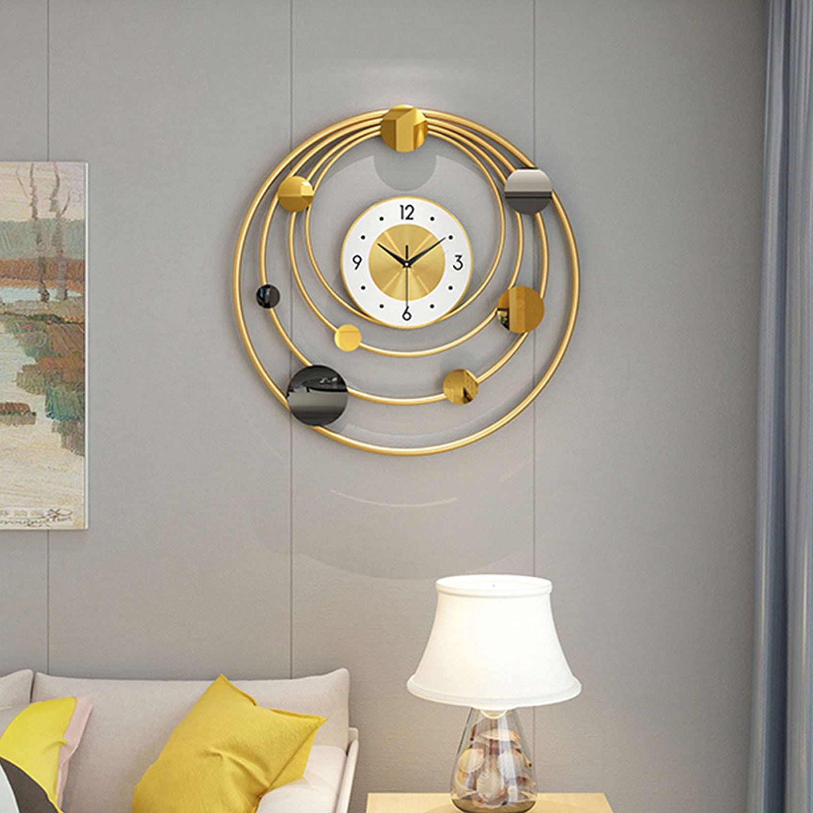 Horloge Murale Artistique Ronde en Fer Forgé, 50 Cm, Silencieuse, À Quartz, Idéale pour La Décoration Intérieure des Chambres D'Hôtel Et des Salons.,A-50CM