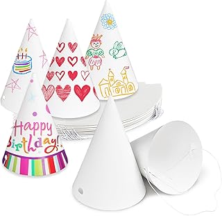 50 Pack White Paper Party Hats for Kids Birthday,White Cone Hats,Blank P...