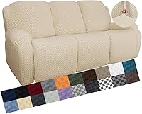 Vista 13 de YEMYHOM Funda elástica de 4 piezas para silla reclinable de jacquard con bolsillo lateral, antideslizante, ajustable, protector de muebles con parte