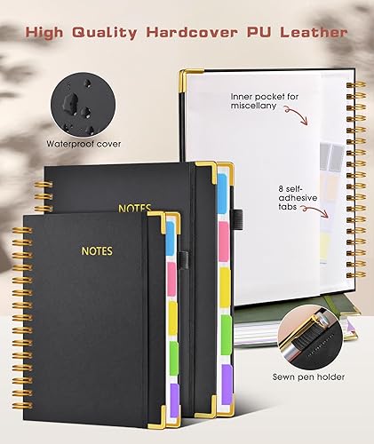 Miniatura 2 de Hardcover Spiral Notebook journal with Removable Dividers Tabs, 300 Pages Leather 5 Subject Notebook College Ruled, 100GMS A5 Notebooks for Work