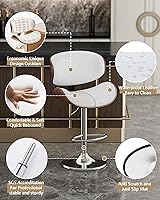 Vista 4 de Bar Stools Set of 2, Adjustable Swivel Leather Bar Stools for Kitchen Island, Mid Century Modern Counter Height Bar Chairs Barstools with Back &