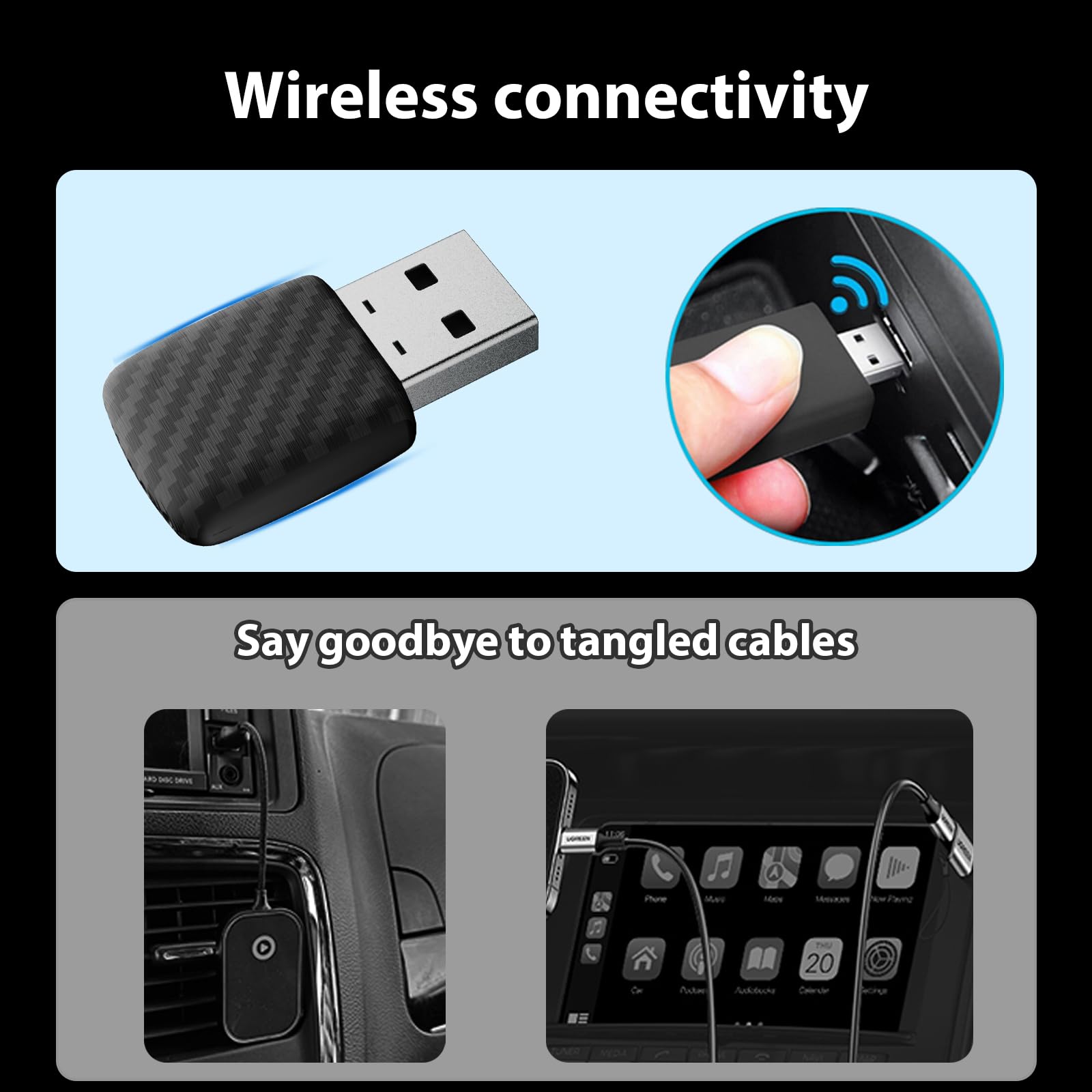 Mini adattatore wireless CarPlay, grigio argento – Adattatore wireless compatto per auto per Android Auto, connessione automatica rapida, aggiornamento CarPlay cablato a wireless 2026 (A28)