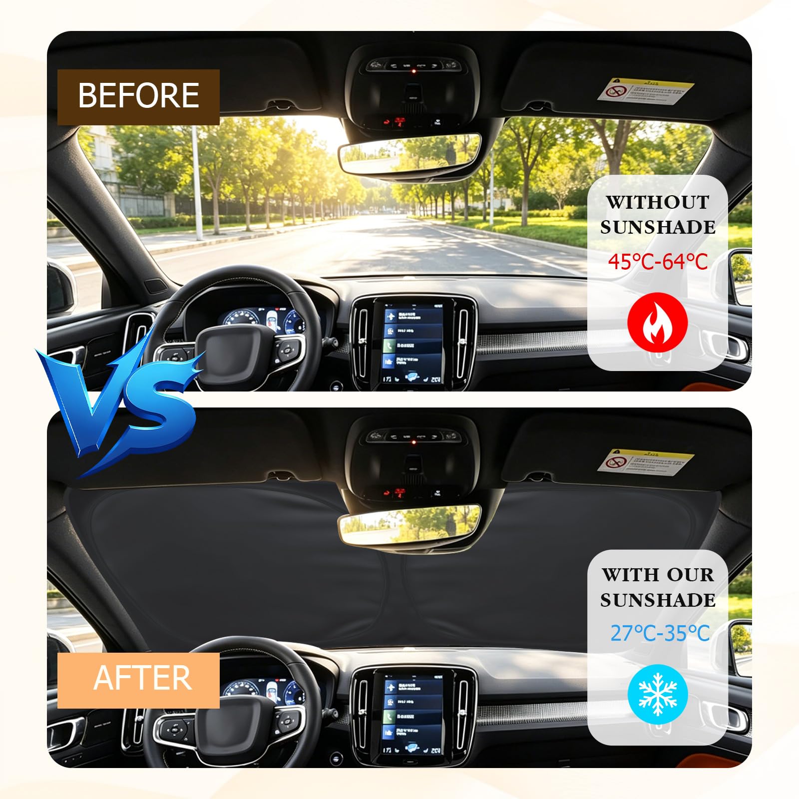 Parasol para parabrisas de coche compatible con Volvo XC40 2018-2025, parabrisas delantero plegable grueso interior para parabrisas de coche, parasol delantero para protección UV y protección contra