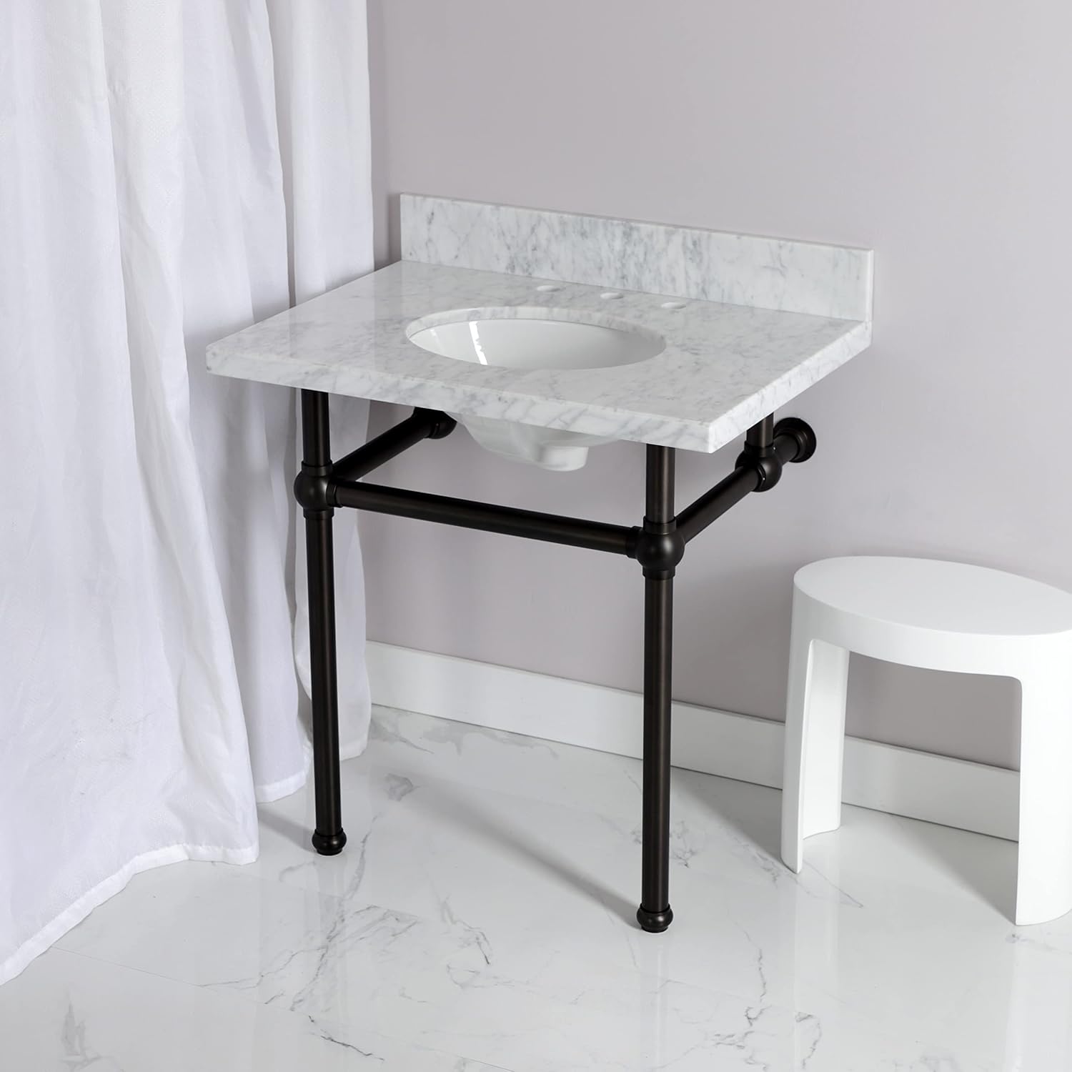 Kingston Brass KVPB3030MB5 Templeton 30" x 22" Carrara Marble Vanity Top with Brass Console Legs, Carrara Marble/Oil Rubbed Bronze