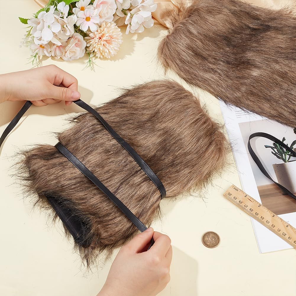 BENECREAT 2Pcs Viking Fur Leg Warmers, Faux Fur Sleeves Boot Covers with Adjustable PU Leather Straps for Role Play and Cultural Performances