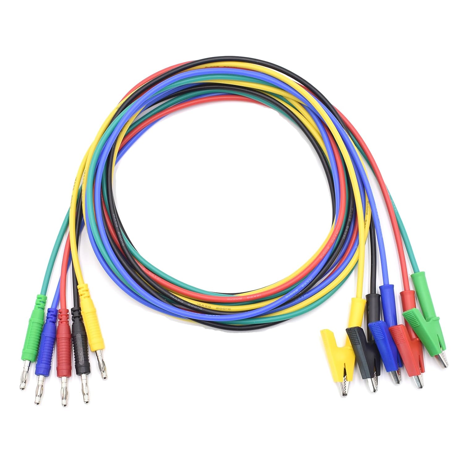 14AWG Heavy Duty Test Leads 4mm Banana Plugs to Alligator Clips Flexible Cable Wire Set for Multimeter Electrical Testing 5 Colors 6 Feet
