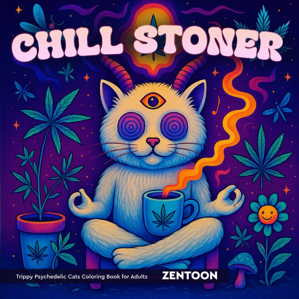 Chill Stoner Coloring Book: Trippy Psychedelic Cats, Mushrooms Magic Worlds and Illusions for Relaxation & Mindfulness Coloring Book for Adults