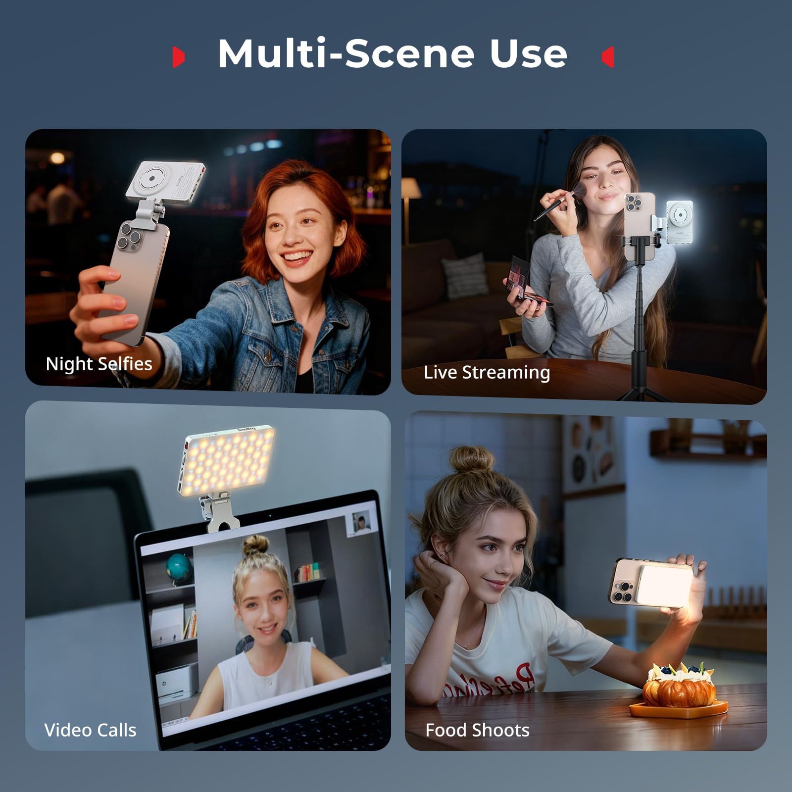 SMALLRIG M3 Magnetisches Selfie-Telefon-LED-Videolicht mit Clip, 120 LEDs 2000mAh Wiederaufladbar, 2700K – 6500K, Tragbares Clip-on-Fülllicht für iPhone, für iPad, Kamera/Laptop (Weiß) – 5640