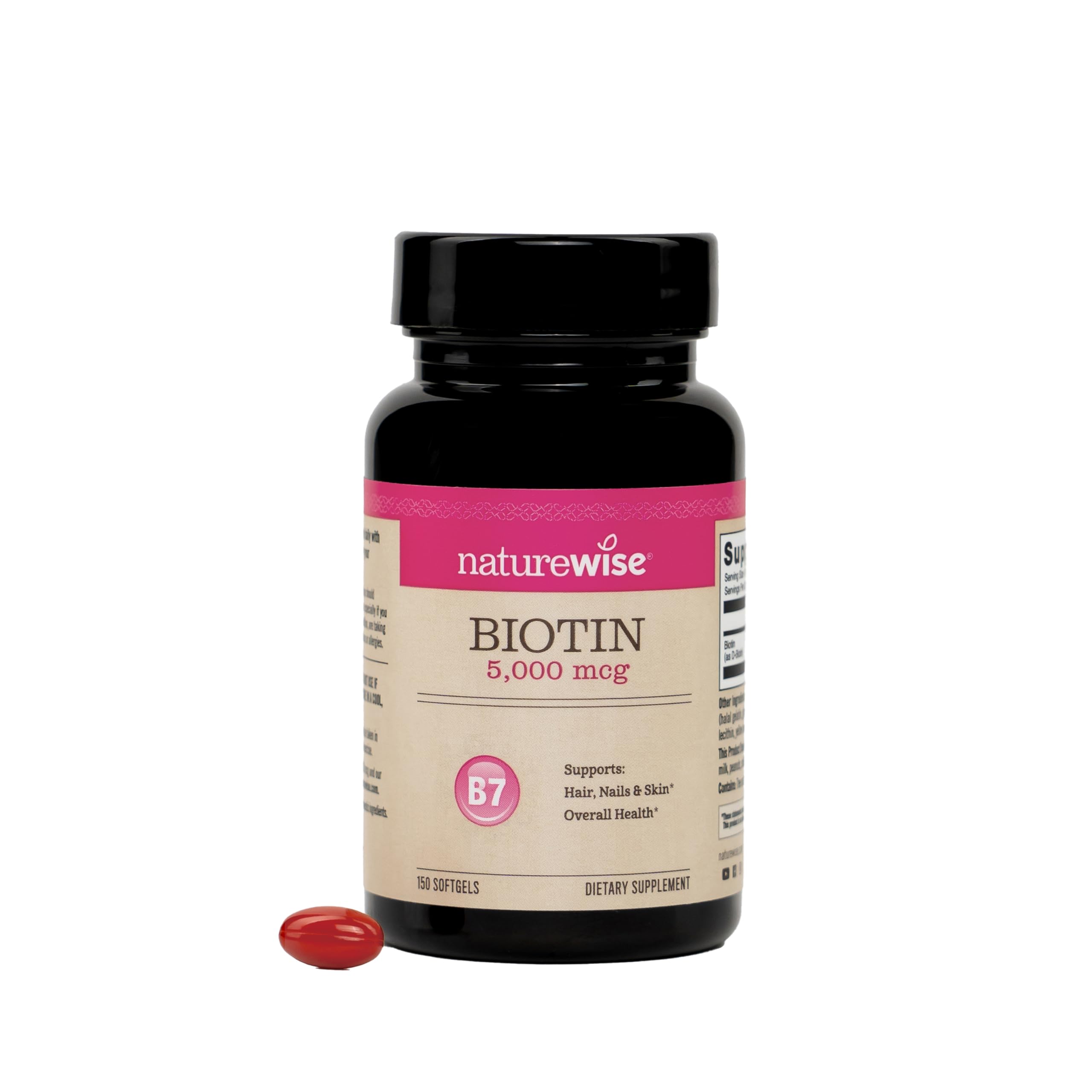 NatureWise Extra Strength Biotin 5,000 mcg Softgels - Biotin for Hair Growth Women & Men + Skin & Nails Support - Non-GMO, USA Manufactured - 150 Softgels[150-Day Supply] 150 Count (Pack of 1) 5000 MCG