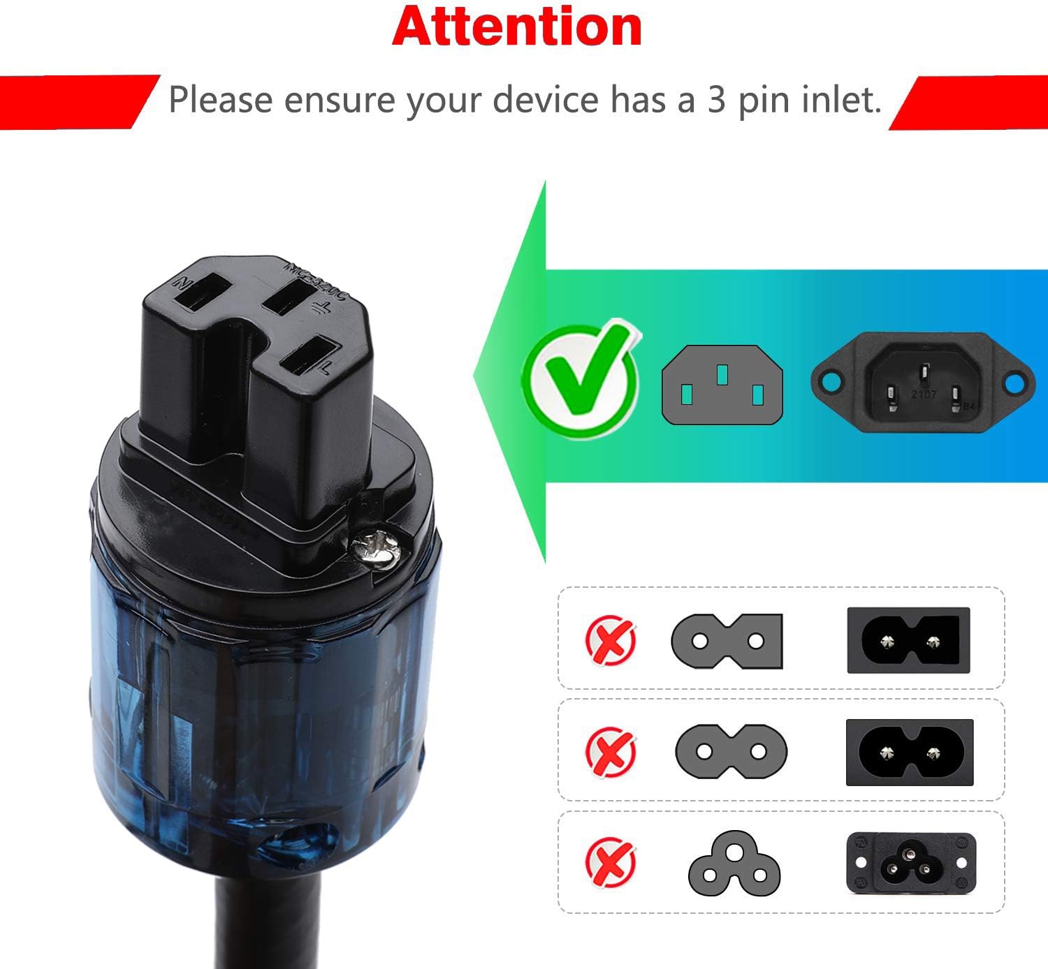 HiFi Audiophile Power Cord HiFi Audio AC Power Cable Power Cord US Plug 1.5 Meters 4.9feet : Electronics